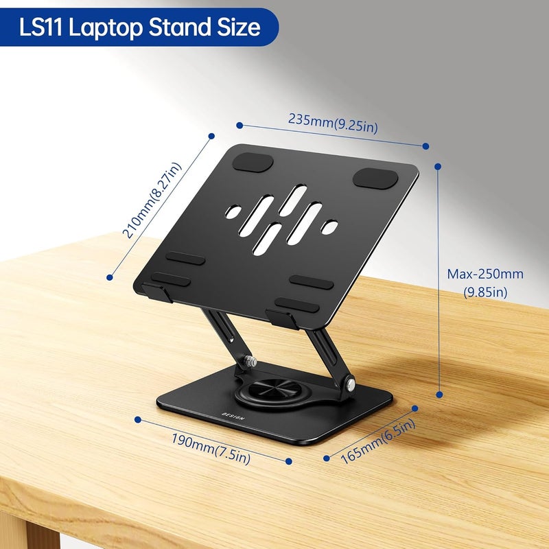 BESIGN LS11 Laptop Stand with 360° Rotating Base, Ergonomic Adjustable Notebook Holder, Riser Holder Computer Stand Compatible with Air, Pro, Dell, HP, Lenovo More 10-14" Laptops (Black) - Image 5